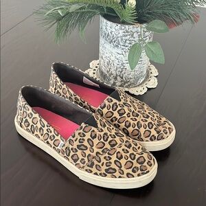 Toms Alpargata Cupsole Slip On Leopard Canvas Shoes, Size 8.5 Brown Animal